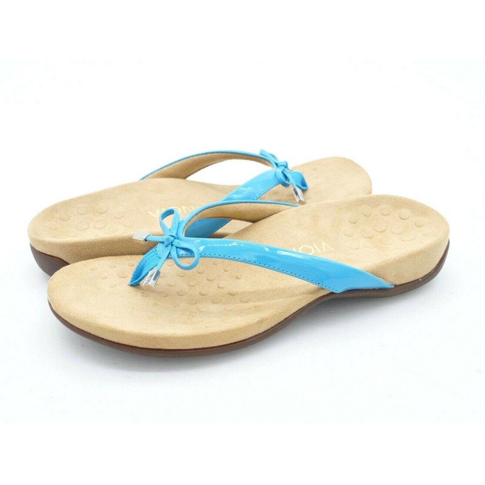 Vionic Rest Bella II Womens 7 Sandals Blue Patent Leather Bow Toe Post Thong